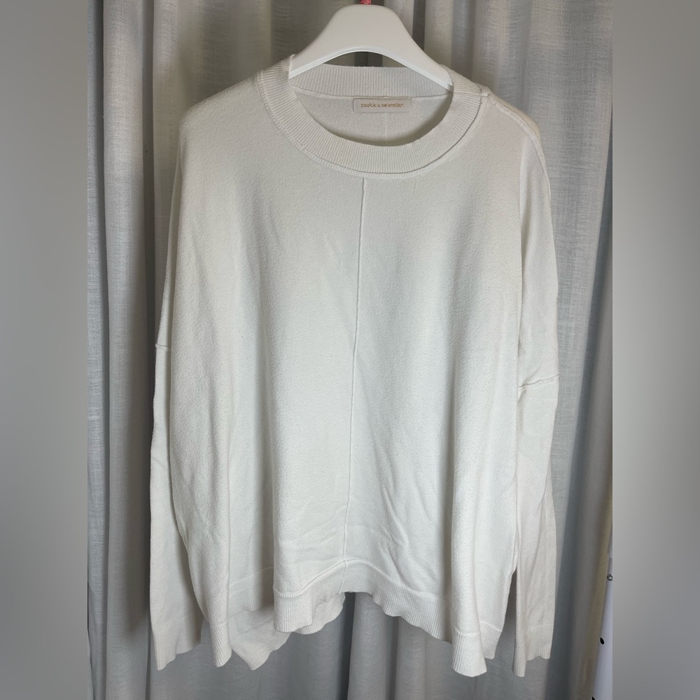Cream Crew Neck Sweater with Relaxed Fit and Textured Knit